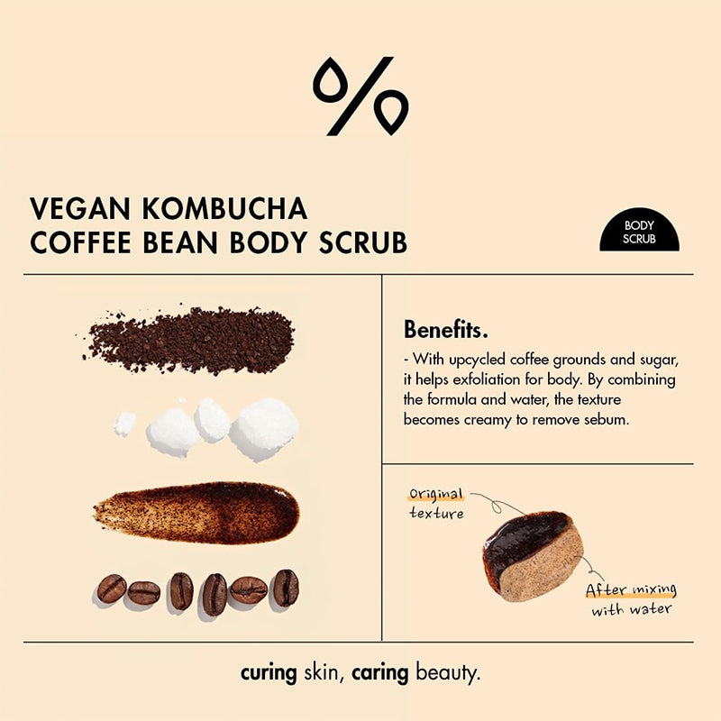 Exfoliante corporal vegano con granos de café y kombucha